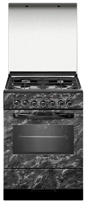 Плита комбинированная GEFEST ПГЭ 6302-03 0053, чёрный мрамор, гидролизная очистка, чугунные решетки, электроподжиг, газ-контроль горелок стола, стеклянная крышка, 4 конфорки, 55 л