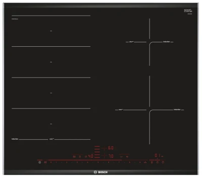 Индукционная варочная панель Bosch PXE675DC1E, независимая, конфорок - 4 шт, панель - стеклокерамика, 7400 Вт