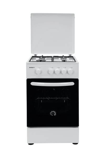 Газовая плита KRAFT KF-FSK5301 GW белый, газ-контроль духового шкафа, механическое управление, 4 конфорки, 58л