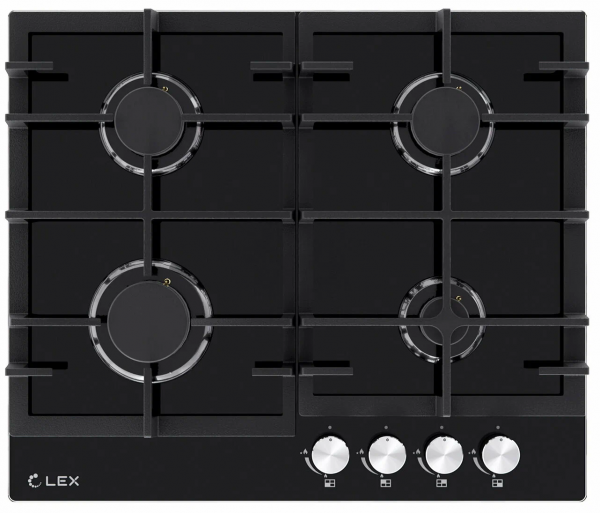 Варочная панель газовая Lex GVG 642A BBL, мощность 7500 Вт, газконтроль, черная