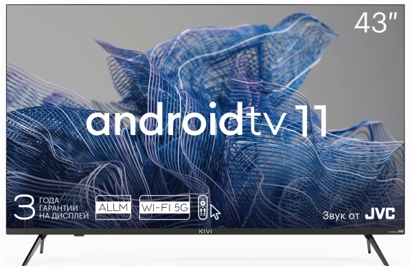 Телевизор KIVI 43U750NB43" (109 см) LED-телевизор KIVI 43U750NB черный,Direct LED, 4K UltraHD, Wi-Fi, 60 Гц, Android TV, HDMI х 4, USB х 2 шт