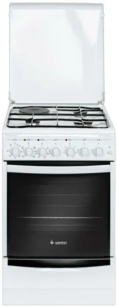 Кухонная плита GEFEST 5112-02, белая, гидролизная очистка, вертел с электроприводом, электророзжиг горелок, металлическая крышка