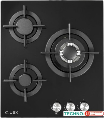 Варочная панель LEX GVG 430 BL, чёрная, 3 конфорки, управление механическое, электроподжиг, чугунные решётки