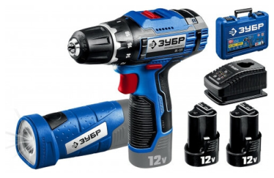 Дрель-шуруповерт ЗУБР DL-121-22F 12В + LED фонарь, 2 АКБ (2Ач), в кейсе, Профессионал