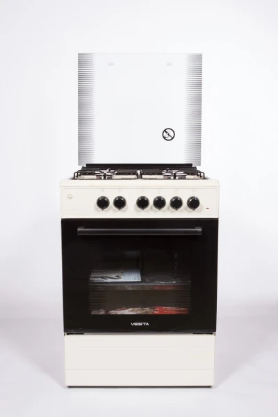 Комбинированная плита VESTA VALENCIA VКE 10-E бежевая, 3 газовые конфорки, 1 электрическая конфорка, эмалированная, электроподжиг, 65 л