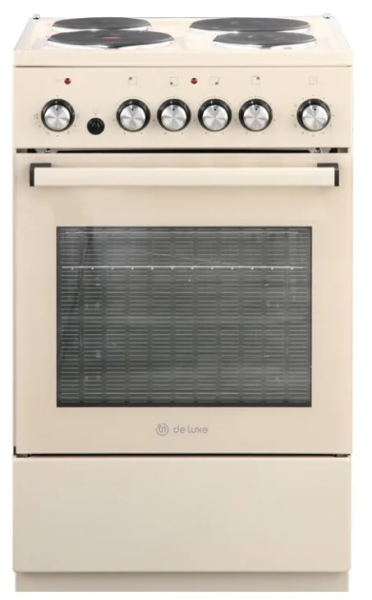 Электрическая плита De Luxe 5004.16э-016, бежевый, эмалированная, 4 конфорки, 46 л, подсветка духовки