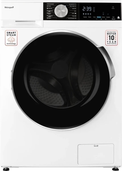 Cтиральная машина с инвертором и паром Weissgauff WM 47148 DC Inverter Steam, белая, 8 кг, 1350 об/мин
