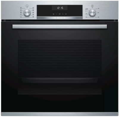 Электрический духовой шкаф Bosch HBG517ES0R, Serie 6, нержавеющая сталь, 71 л, 7 режимов, AquaClean, телескопические направляющие