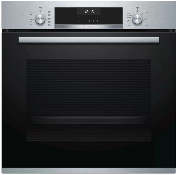 Электрический духовой шкаф Bosch HBG517ES0R, Serie 6, нержавеющая сталь, 71 л, 7 режимов, AquaClean, телескопические направляющие