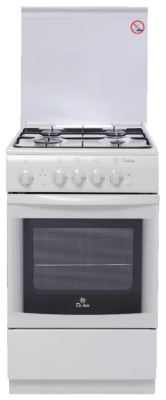 Газовая плита De Luxe 5040.36г кр, белый, эмалированная, стальные решетки, 4 конфорки, электроподжиг, традиционная очистка, 43 л