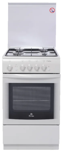 Газовая плита De Luxe 5040.36г кр, белый, эмалированная, стальные решетки, 4 конфорки, электроподжиг, традиционная очистка, 43 л