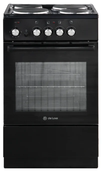 Электрическая плита De Luxe 5004.18э 011, черный глянец, эмаль, без крышки, управление механическое, традиционная очистка