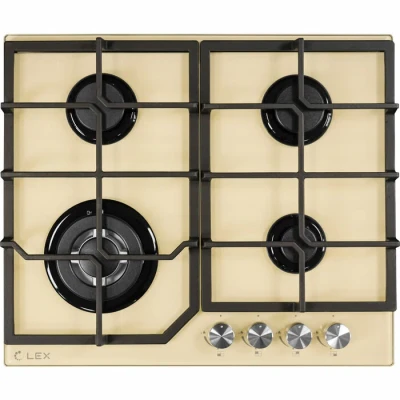 Газовая варочная панель LEX GVG 640-1 IV, 4 конфорки, бежевая, газ-контроль, конфорка WOK