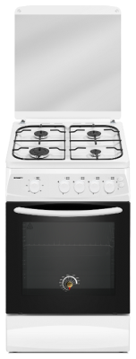 Газовая плита KRAFT KF-FSK5404AGWG, белая, газ-контроль духового шкафа, механическое управление, стеклянная крышка