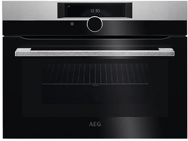 Компактный электрический духовой шкаф AEG KMK968000M, нерж.сталь, с СВЧ, традиционная очистка