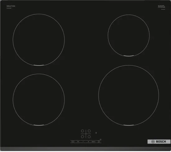 Индукционная варочная панель Bosch PIE631BB5E, Serie 4, 4 конфорки, сенсорное управление, 17 ступеней мощности