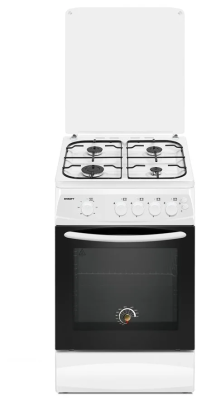 Кухонная плита KRAFT KF-FSK5403AGW, газ-контроль духовки, эмалированная, электроподжиг, 58л, 4 конфорки, механическое управление 