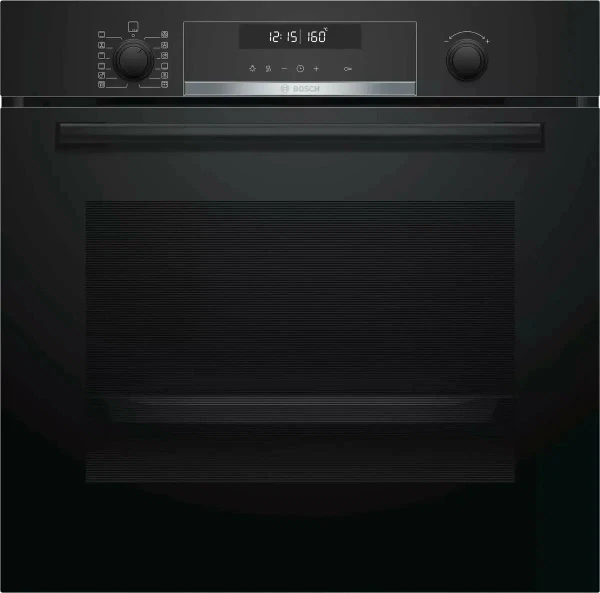 Электрический духовой шкаф Bosch HBG5780B0, чёрный, Serie 6, пиролитическая очистка, 10 режимов, телескопические направляющие