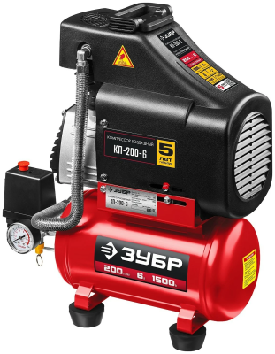 Компрессор безмасляный ЗУБР КП-200-6, 6 л, 1.5 кВт
